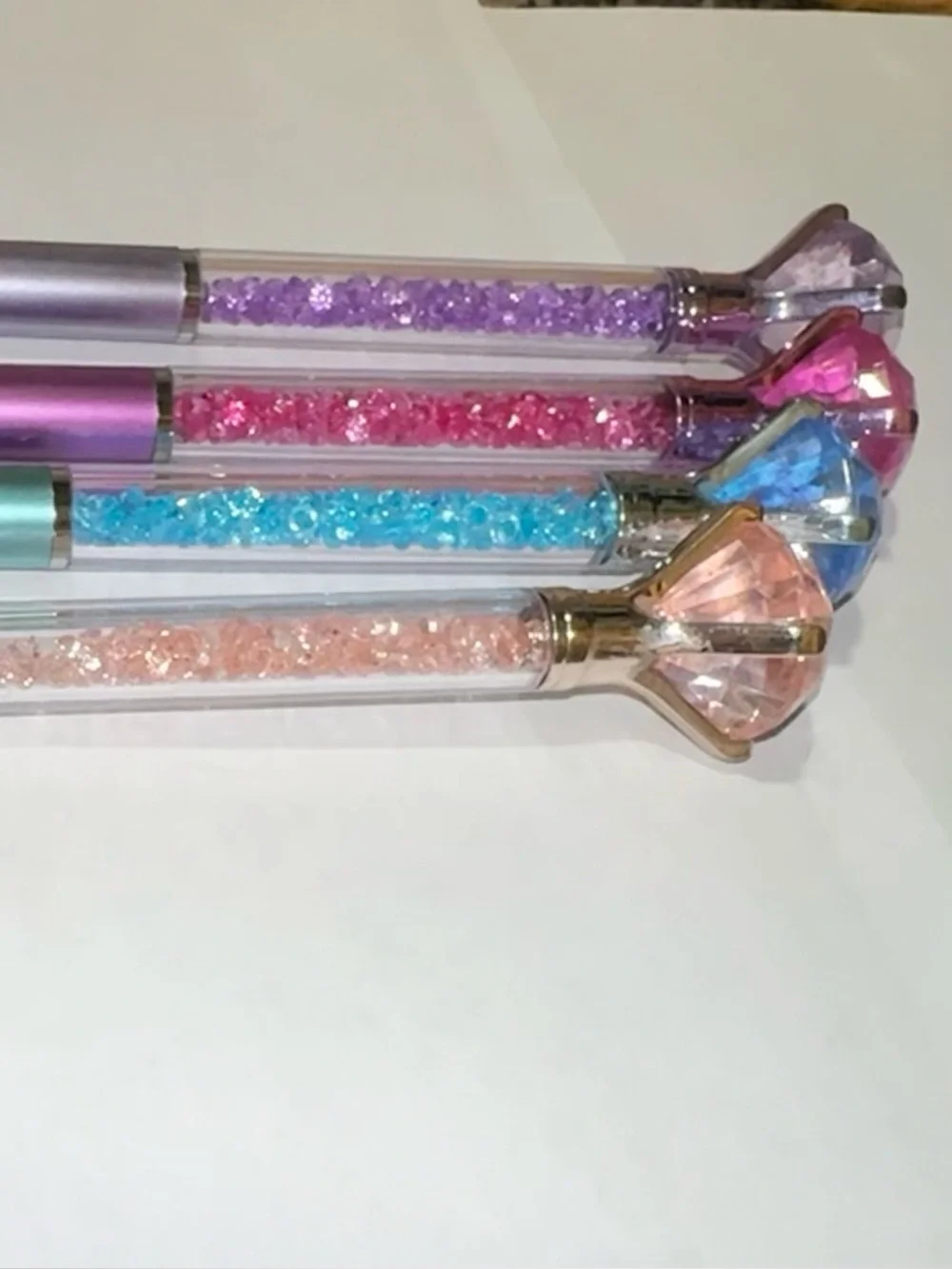 Diamond Pen Set of 4: Purple, Pink, Blue, & Rose Gold - Black ink only - NEW